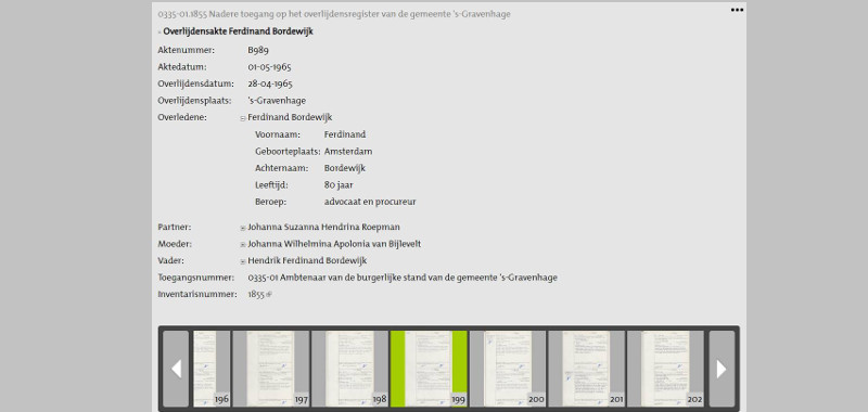 De beschrijving van de overlijdensakte van Hagenaar Ferdinand Bordewijk, wiens beroep dus niet ‘schrijver’ was De beschrijving van de overlijdensakte van Hagenaar Ferdinand Bordewijk, wiens beroep dus niet ‘schrijver’ was