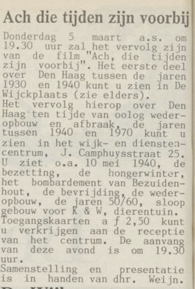 Advertentie in Bezuidenhoutpost 1985