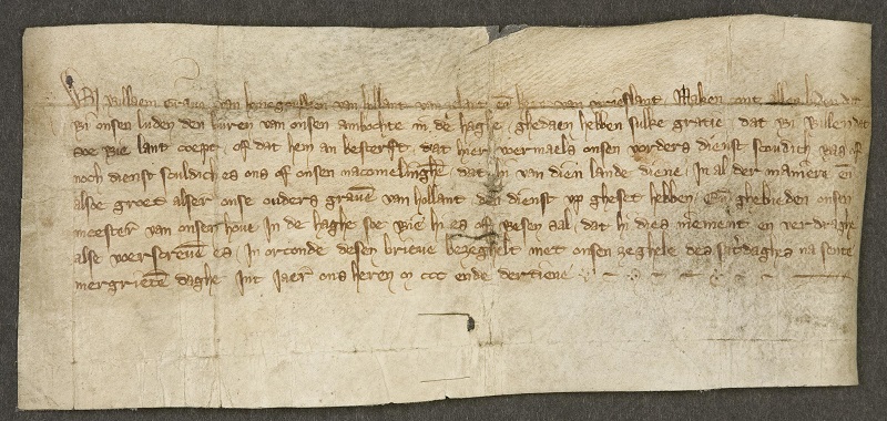 Oudste charter bij het Haags Gemeentearchief uit 1313 van graaf Willem III van Holland Oudste charter bij het Haags Gemeentearchief uit 1313 van graaf Willem III van Holland