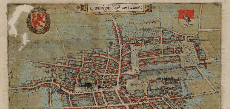 Plattegrond van 's-Gravenhage uit ca. 1567 met huizen in opstand | Ludovico Guicciardini