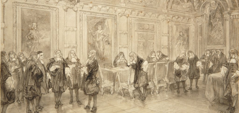 Ontwerp voor een schoolplaat van een vergadering van de Staten van Holland in 1672 Vergadering van de Staten van Holland in 1672